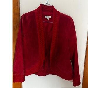 Coldwater Creek 1990s Red Cable Knit and suede Collar Jacket